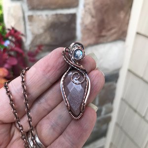 Peach Moonstone & Rainbow Moonstone Copper Pendant