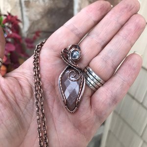 Peach Moonstone & Rainbow Moonstone Copper Pendant