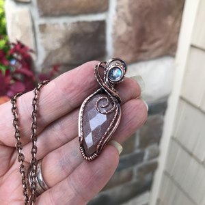 Peach Moonstone & Rainbow Moonstone Copper Pendant