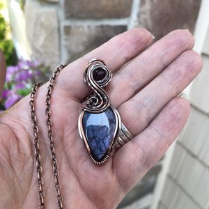 Purple Maroon Labradorite & Garnet Copper Pendant