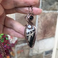 Petrified Palm Wood & Smoky Quartz Copper Pendant