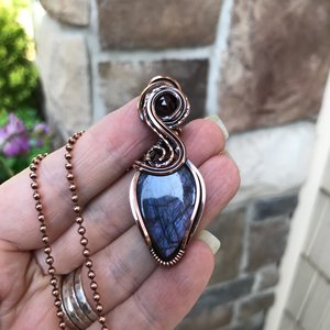 Purple Maroon Labradorite & Garnet Copper Pendant