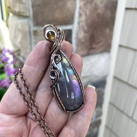 Purple Labradorite & Citrine Slender Copper Necklace