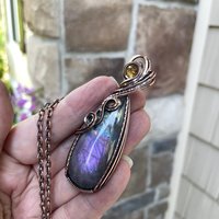 Purple Labradorite & Citrine Slender Copper Necklace