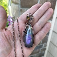 Purple Labradorite & Citrine Slender Copper Necklace