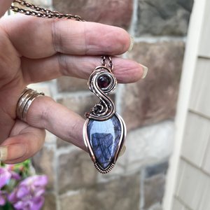 Purple Maroon Labradorite & Garnet Copper Pendant