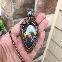 Rainbow Labradorite & Moonstone Woven Pendant