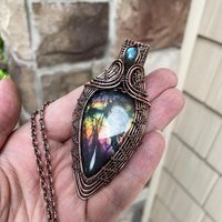 Rainbow Labradorite & Moonstone Woven Pendant