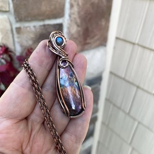 Purple Orange Rainbow Labradorite Copper Necklace