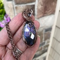 Purple Labradorite & Pink Amethyst Oval Copper Necklace