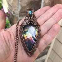 Rainbow Labradorite & Moonstone Woven Pendant