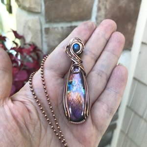 Purple Orange Rainbow Labradorite Copper Necklace