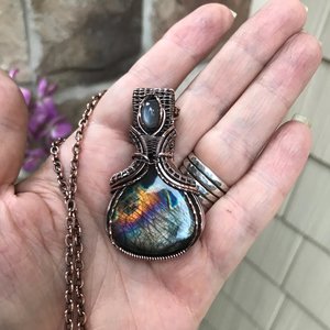 Silver Black Labradorite & Gray Moonstone Copper Necklace with Weaving