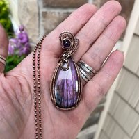 Purple Labradorite & Amethyst Copper Pendant