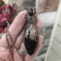 Petrified Palm Root & Garnet Copper Necklace with Weaving