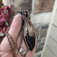 Petrified Palm Root & Garnet Copper Necklace with Weaving