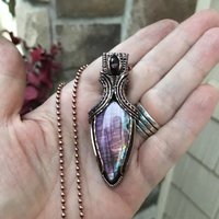 Purple Labradorite & Moonstone Copper Pendant with Weaving