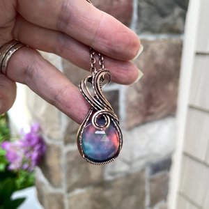 Aurora Opal Blue Green Copper Pendant
