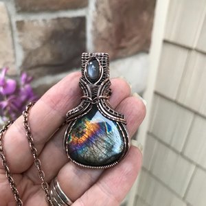 Silver Black Labradorite & Gray Moonstone Copper Necklace with Weaving