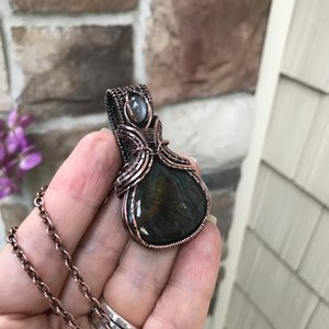 Silver Black Labradorite & Gray Moonstone Copper Necklace with Weaving