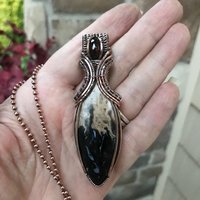 Petrified Palm Root & Garnet Copper Necklace with Weaving