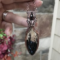Petrified Palm Root & Garnet Copper Necklace with Weaving
