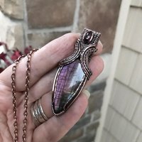 Purple Labradorite & Moonstone Copper Pendant with Weaving