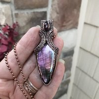 Purple Labradorite & Moonstone Copper Pendant with Weaving