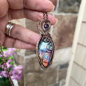 Teal Labradorite & Amethyst Copper Necklace