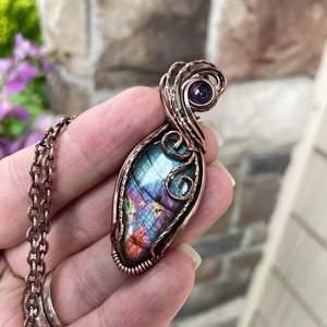 Teal Labradorite & Amethyst Copper Necklace