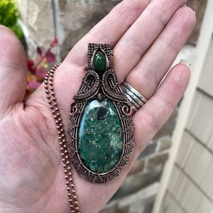 Azurite & Jade Woven Copper Pendant