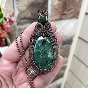 Azurite & Jade Woven Copper Pendant