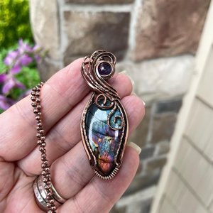 Teal Labradorite & Amethyst Copper Necklace