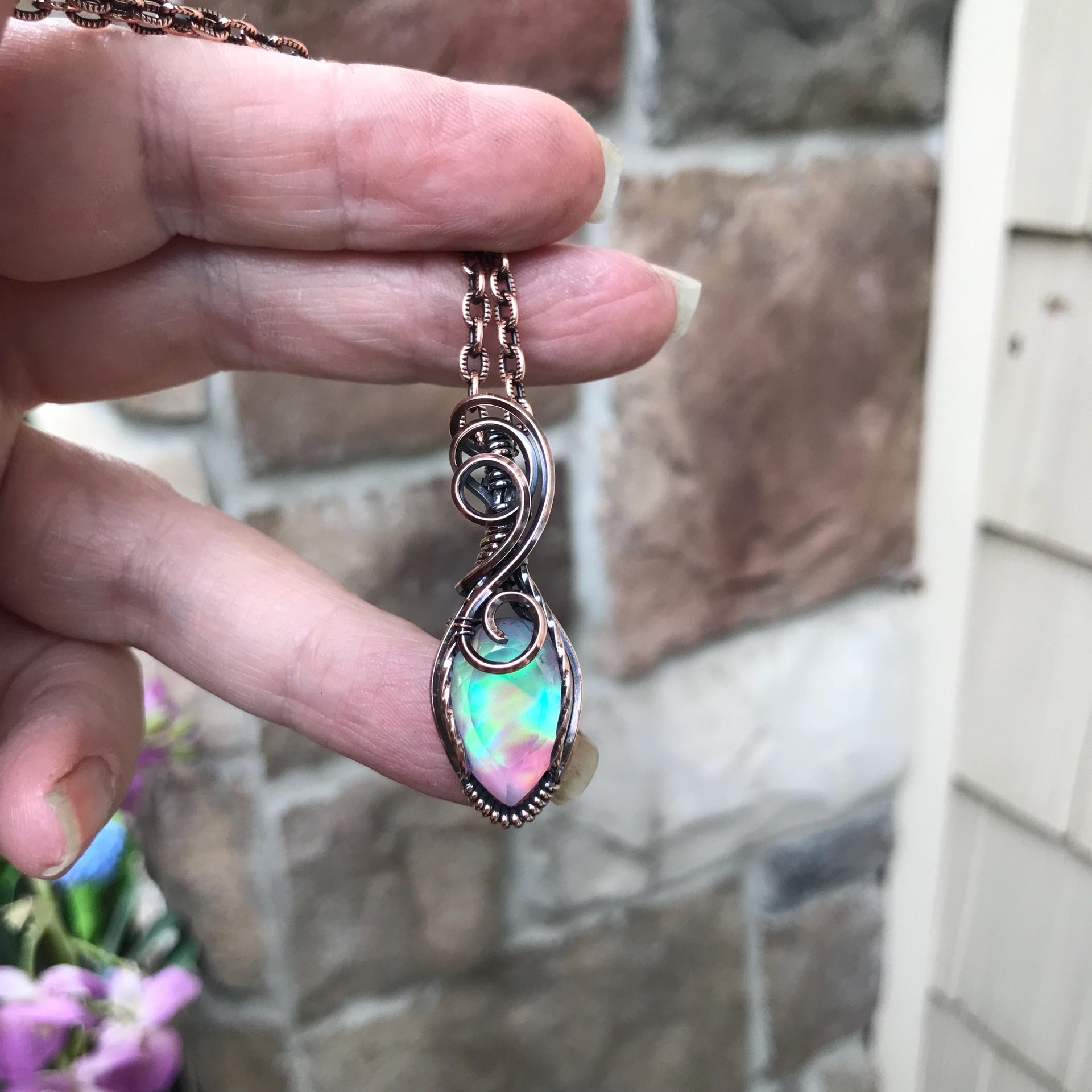 Aurora Opal Rainbow Copper Pendant