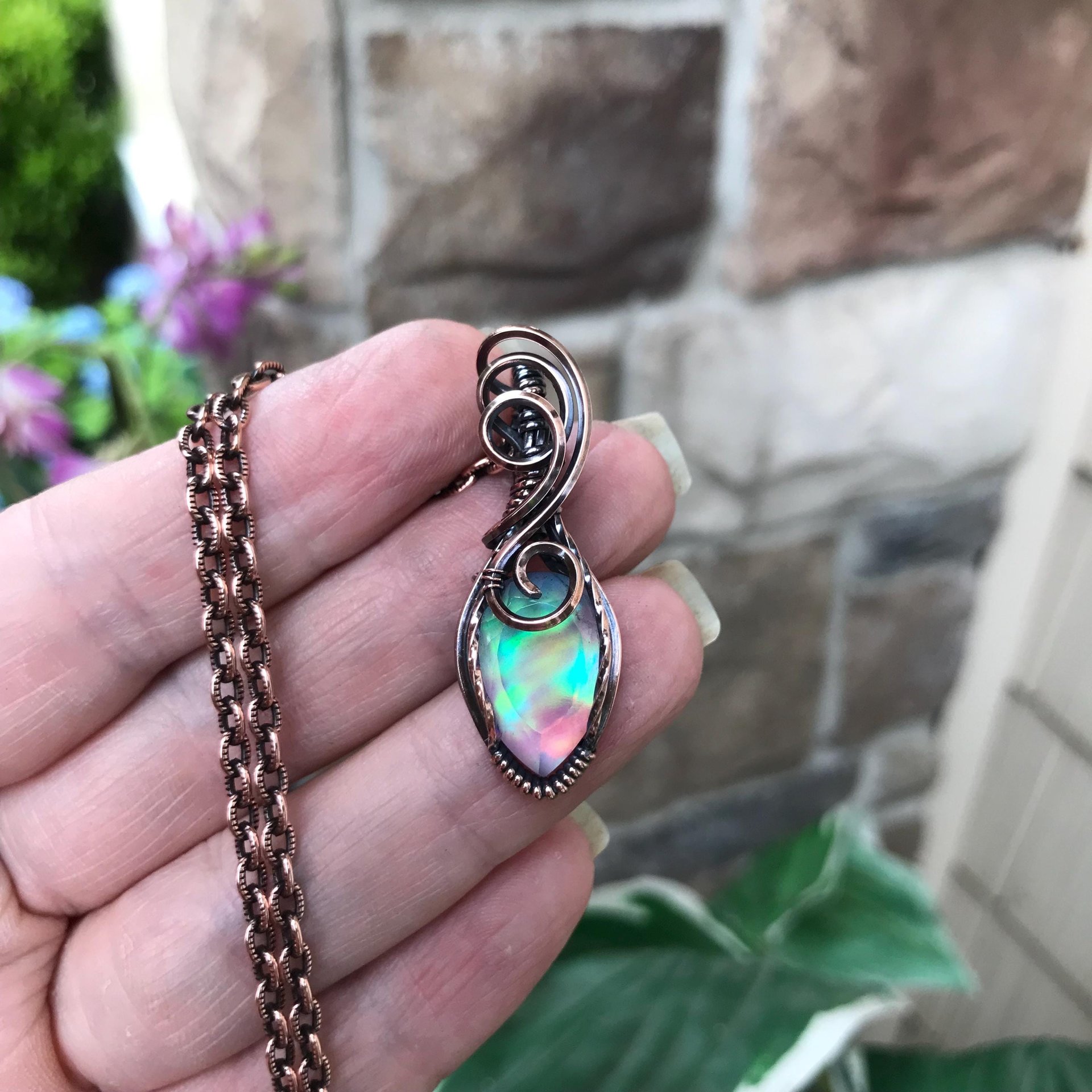 Aurora Opal Rainbow Copper Pendant