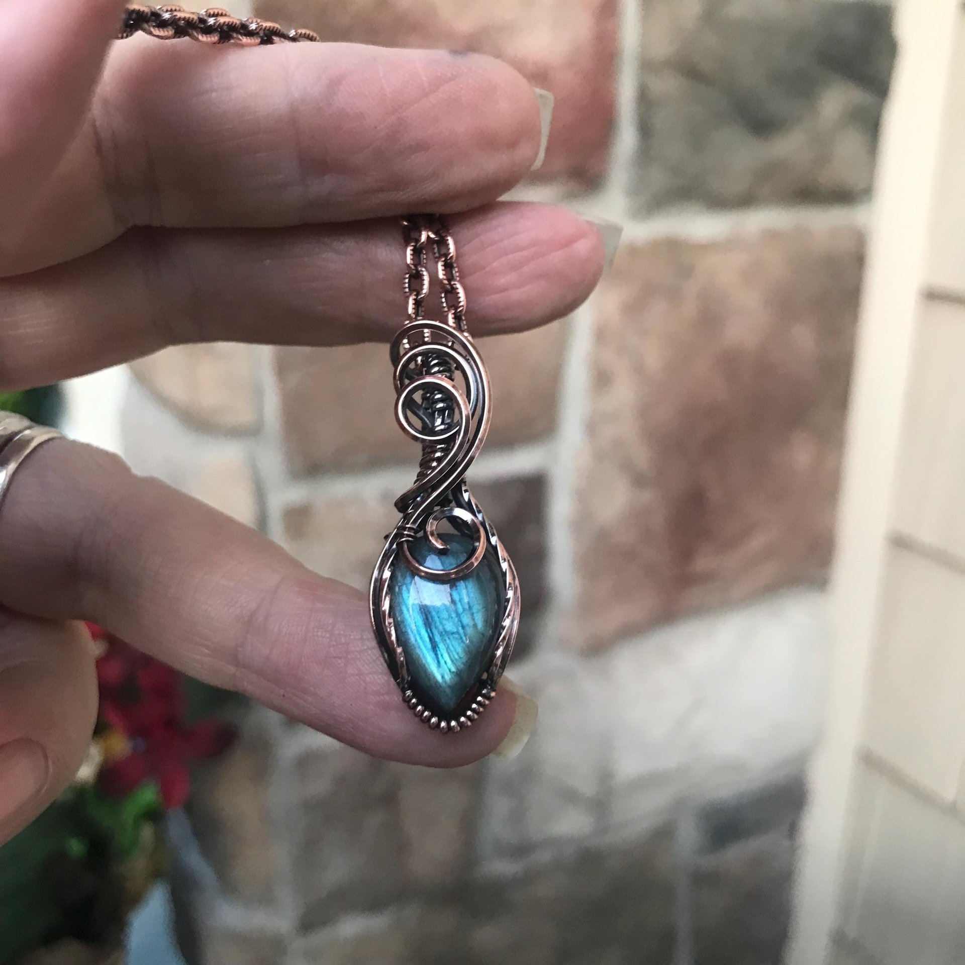 Blue Teal Mini Labradorite Copper Necklace