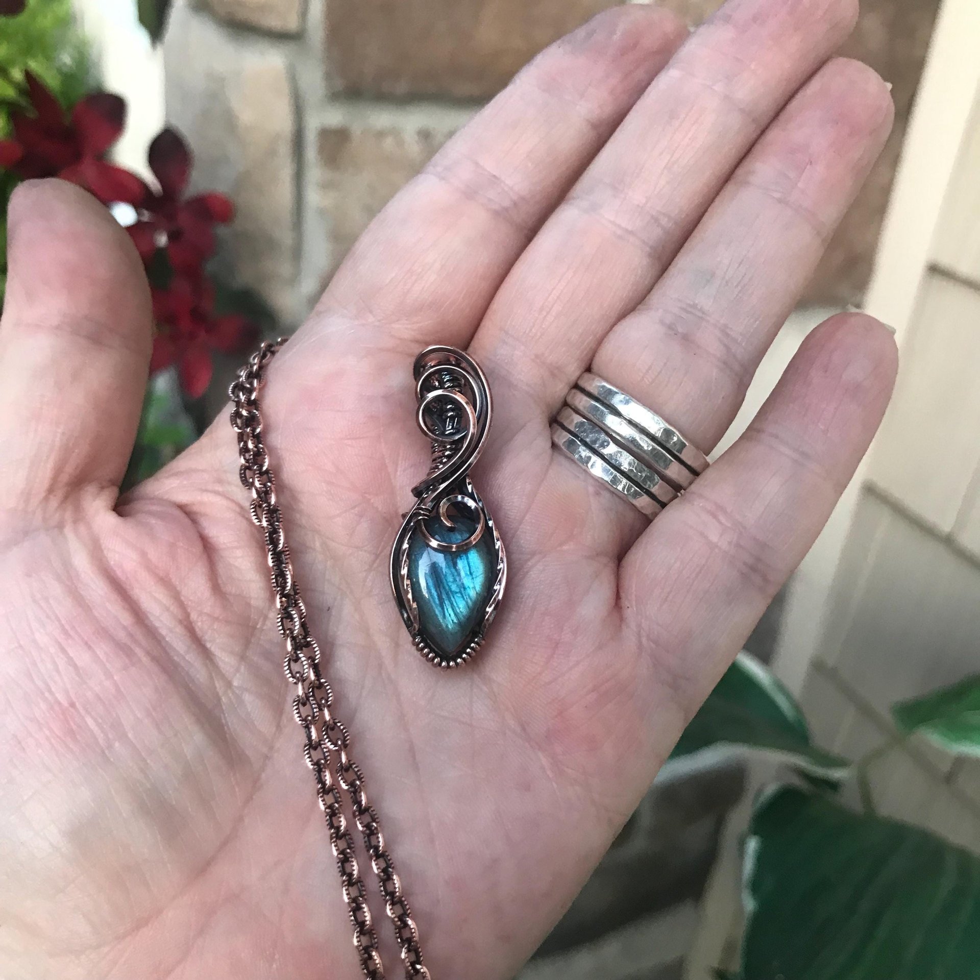 Blue Teal Mini Labradorite Copper Necklace