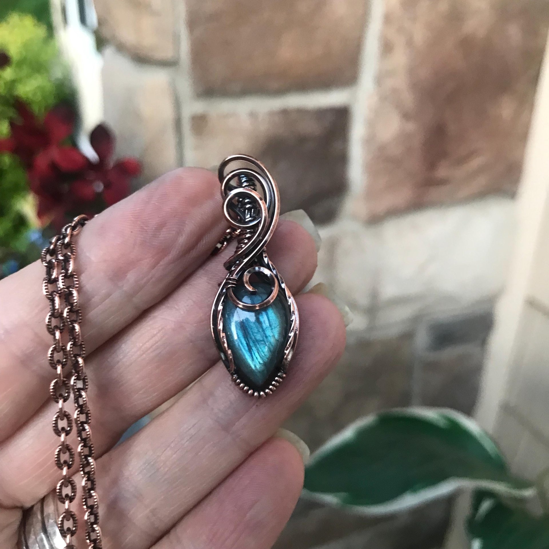 Blue Teal Mini Labradorite Copper Necklace