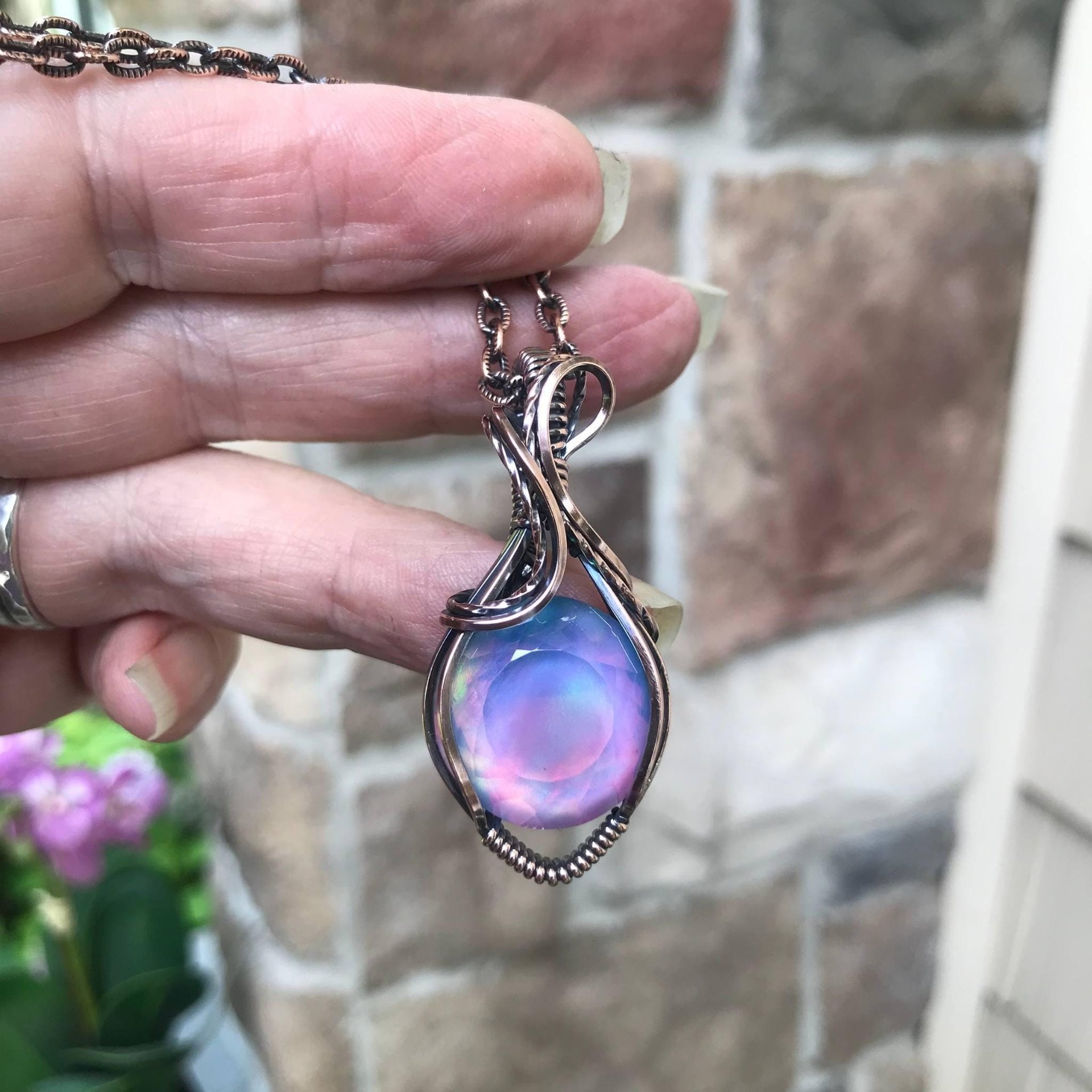 Aurora Opal Pastel Pink Copper Necklace