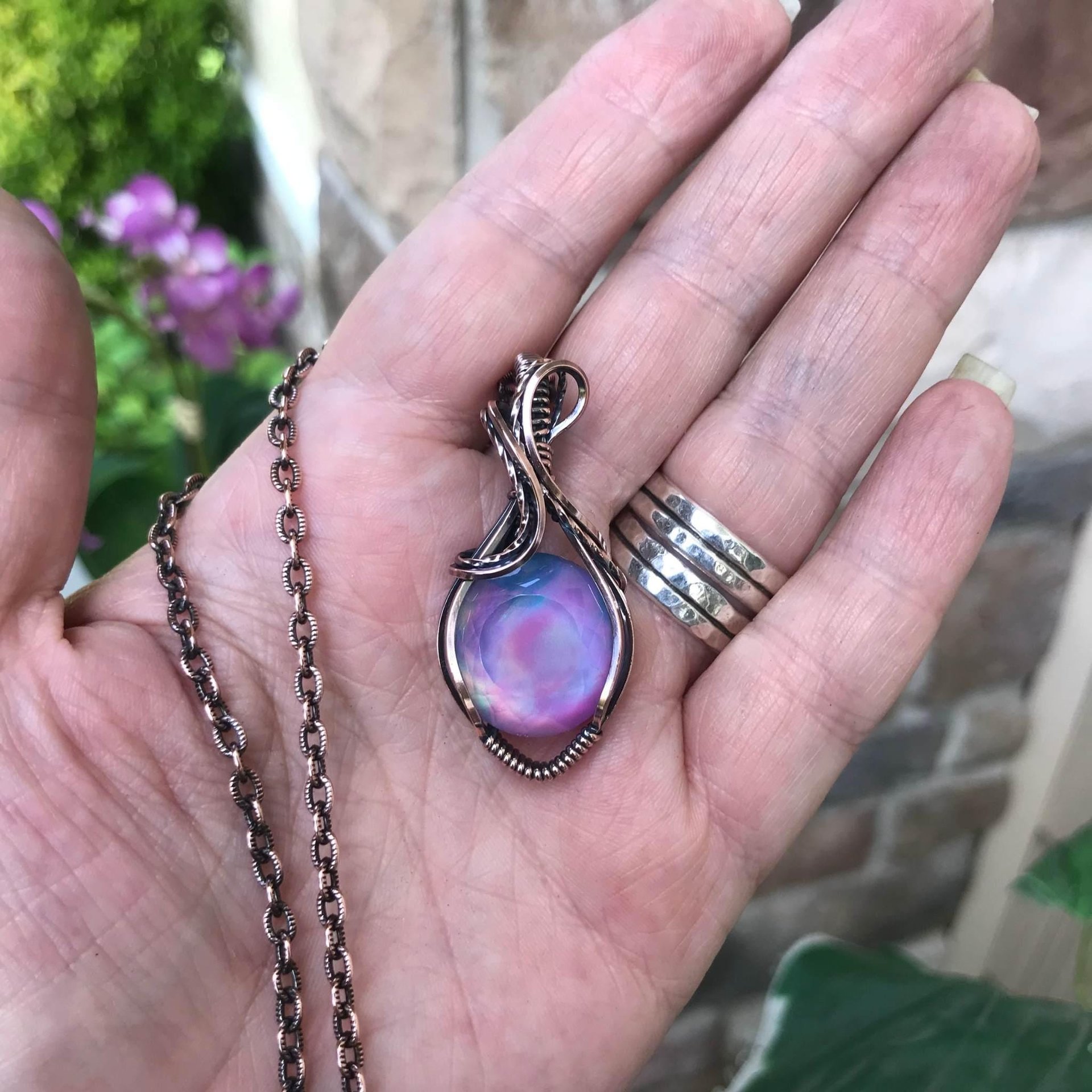 Aurora Opal Pastel Pink Copper Necklace