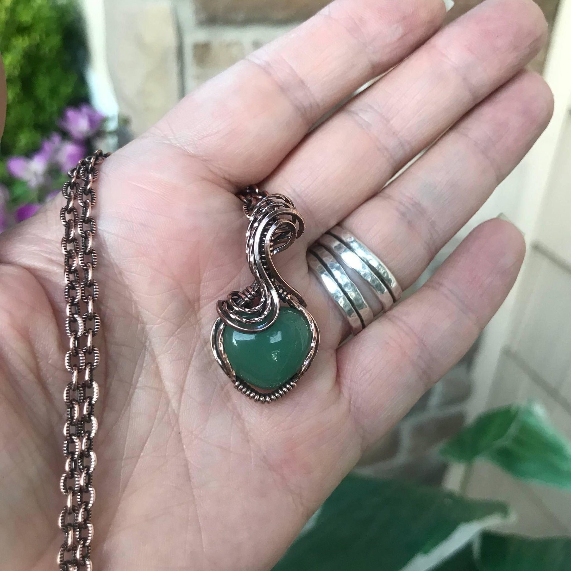 Green Aventurine Small Heart Copper Pendant