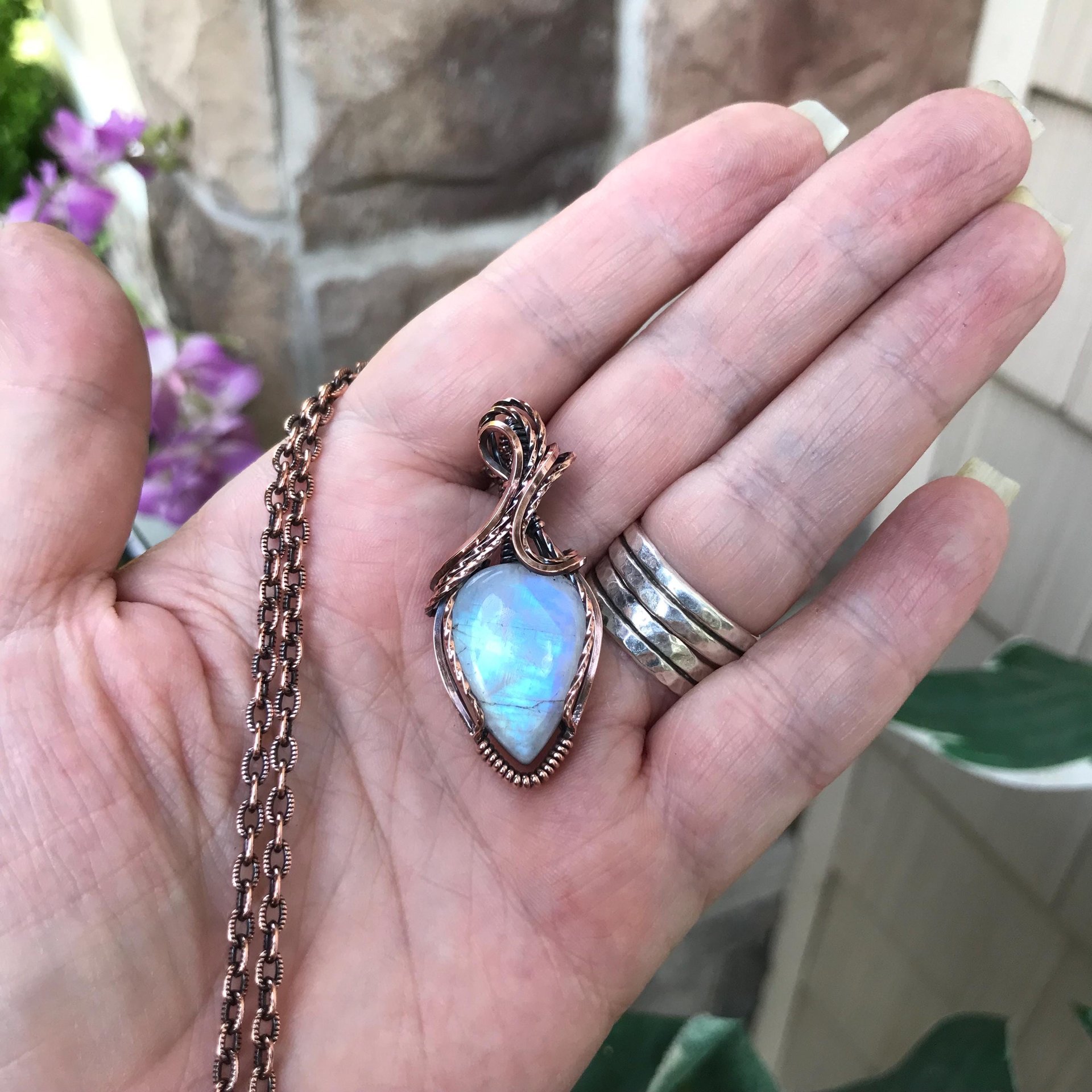 Moonstone Teardrop Copper Pendant