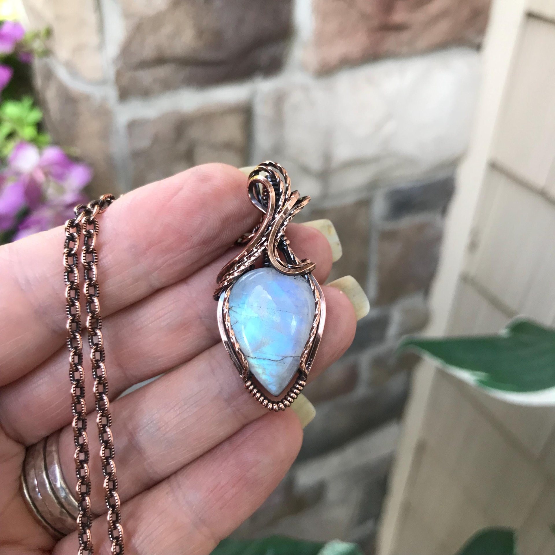 Moonstone Teardrop Copper Pendant
