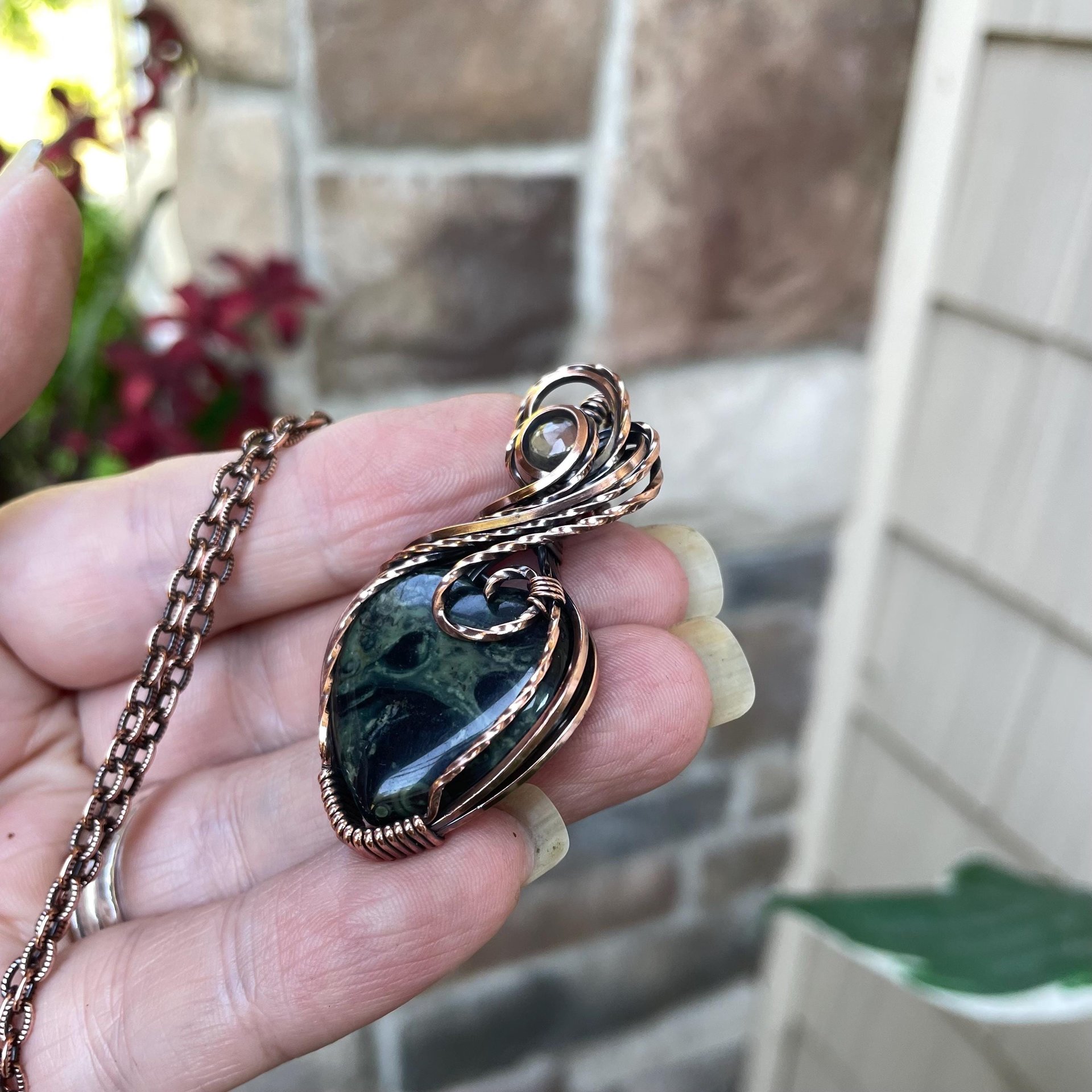 Kambaba Jasper & Prasiolite Copper Heart Pendant