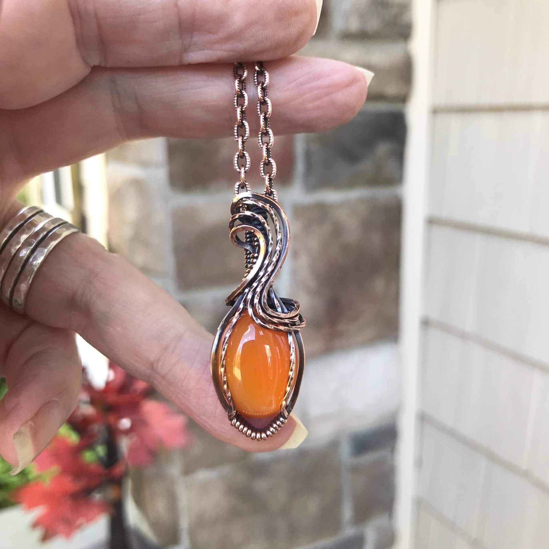 Carnelian Small Oval Copper Necklace
