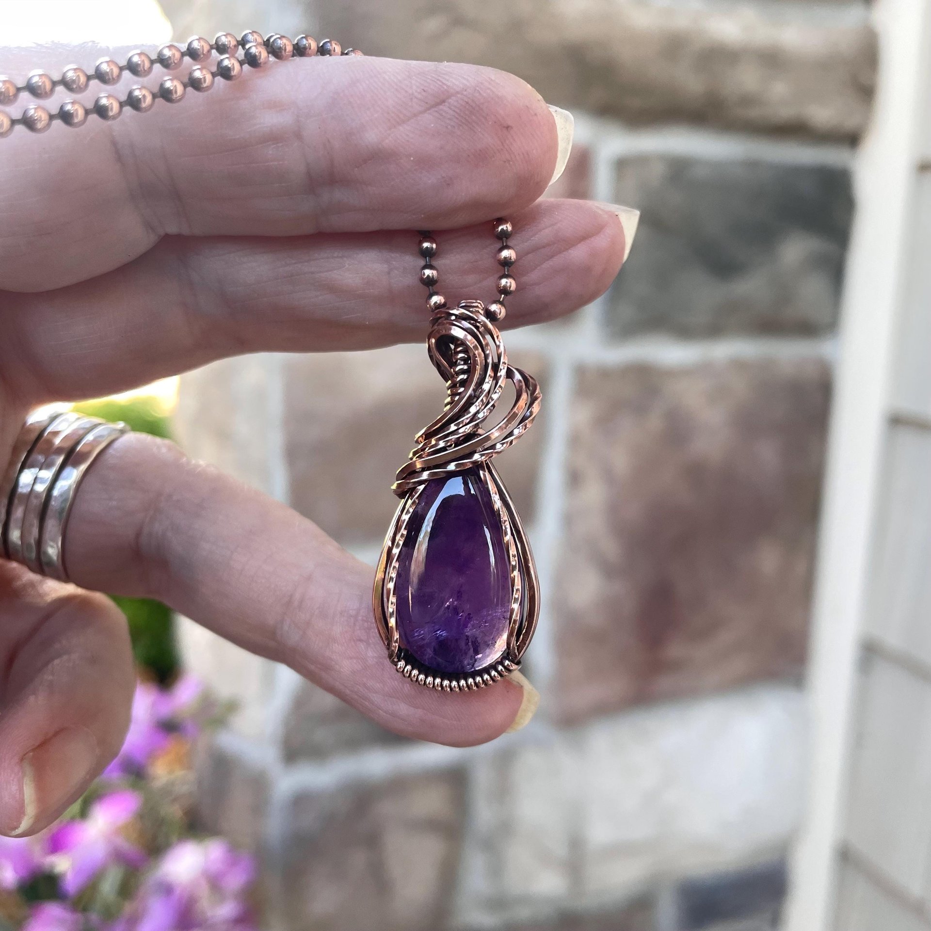 Amethyst  Small Copper Necklace