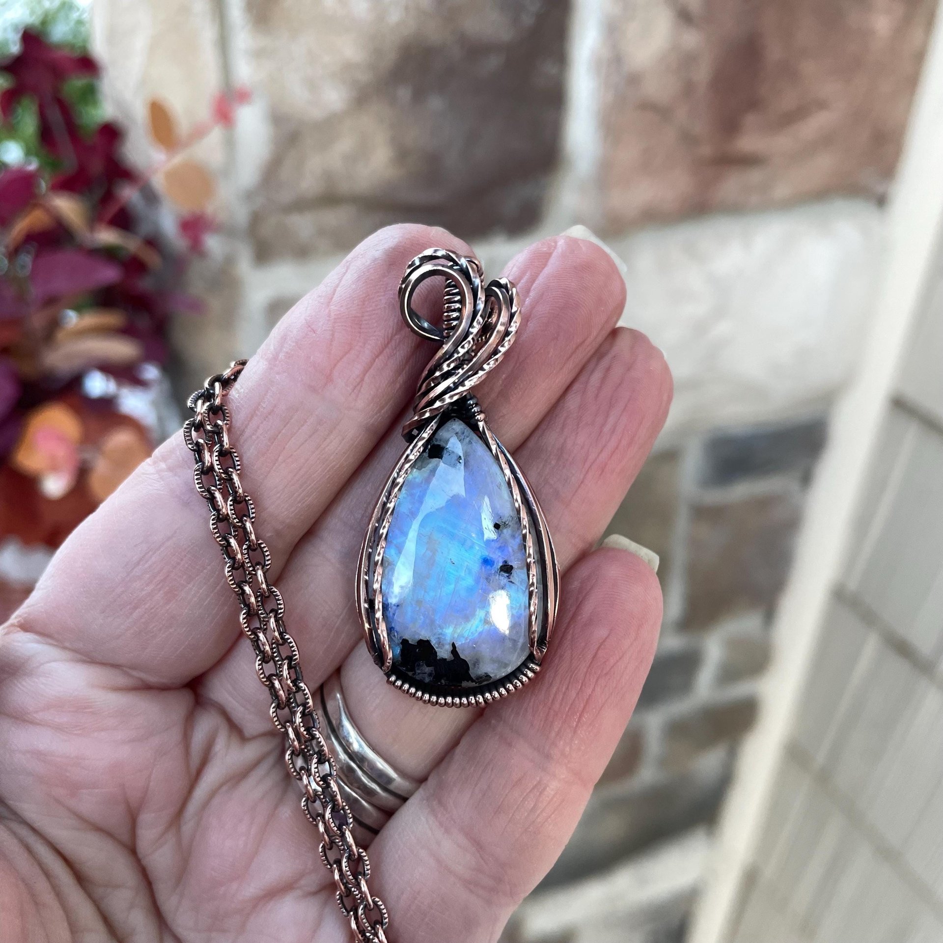 Moonstone with Black Tourmaline Copper Necklace