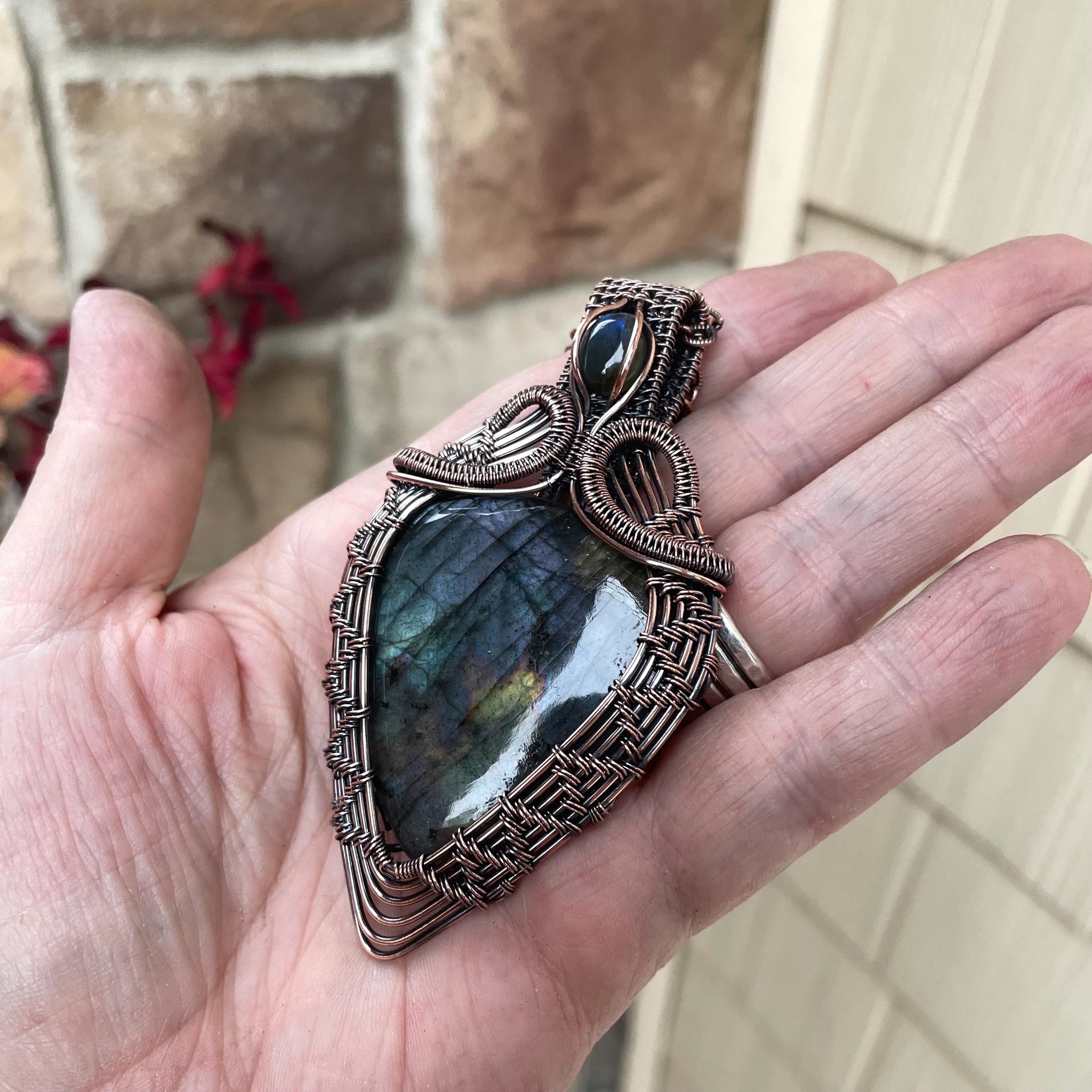 Blue Purple Labradorite Woven Pendant
