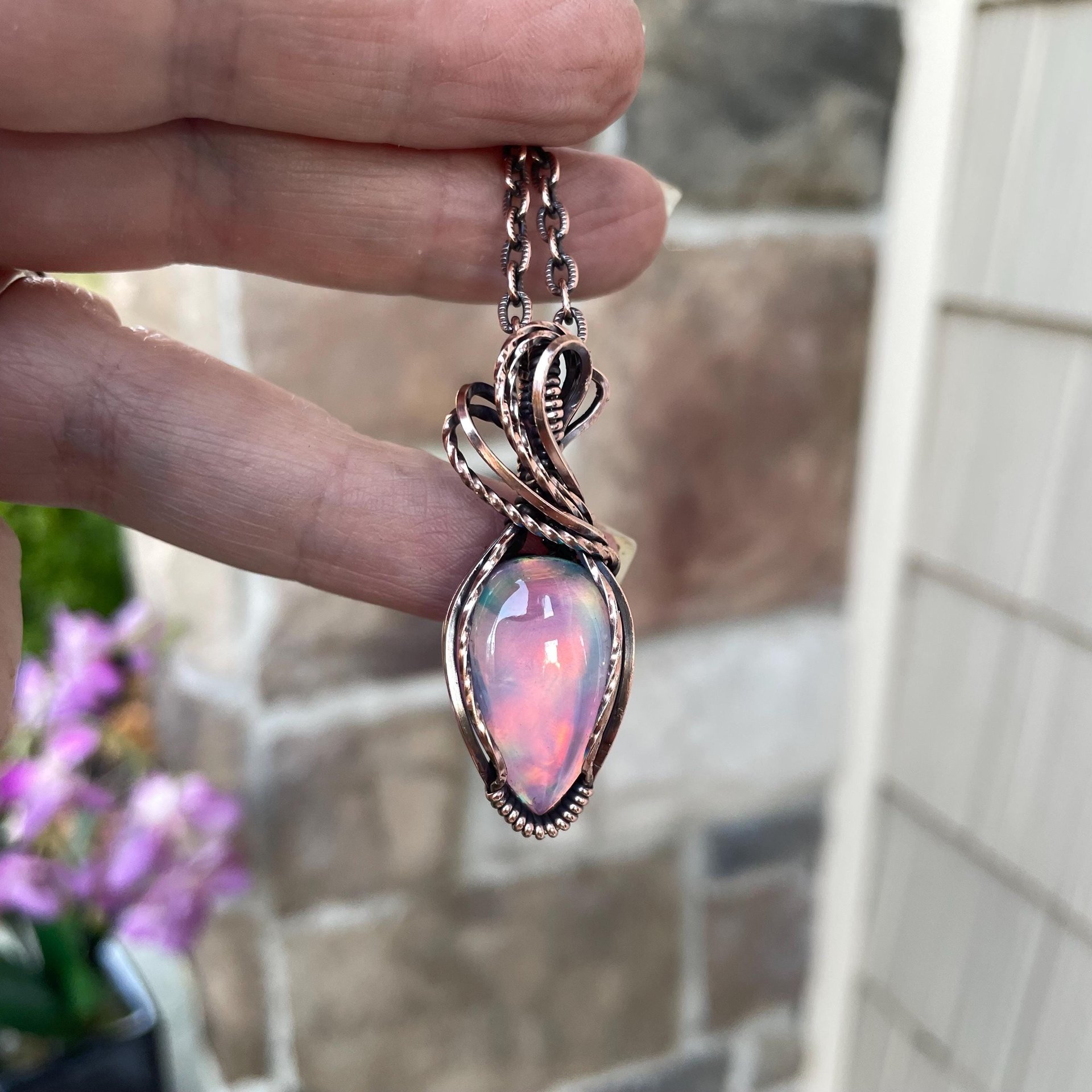 Aurora Opal Rainbow Copper Pendant