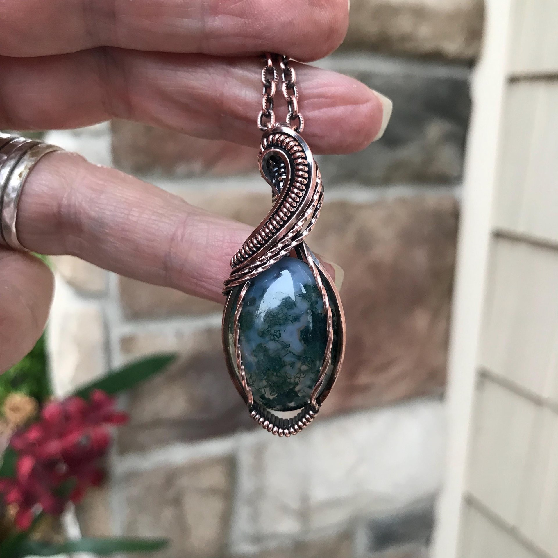 Moss Agate Oval Copper Necklace
